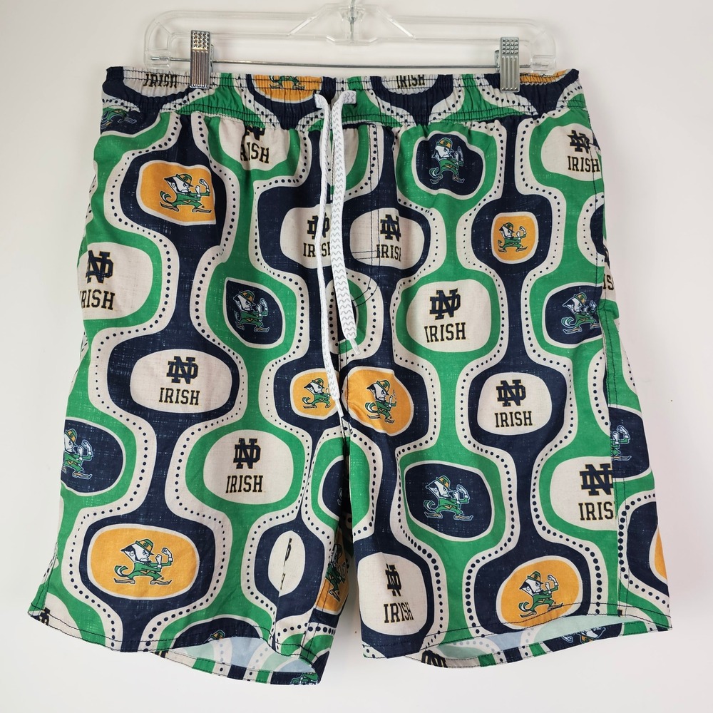 Wes and Willy Notre Dame Fighting Irish Swim Trunks XL Retro Print Board Shorts